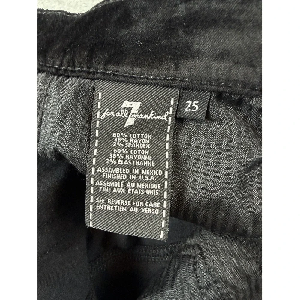7 For All Mankind Pants Women's Sz 25 The Ankle Skinny Black Velvet Stretch NWT